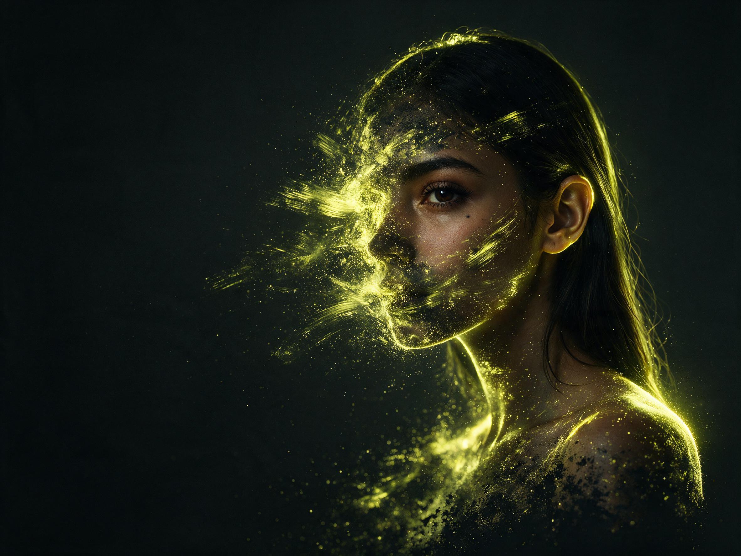 Surreal AI portrait showing a prompt becoming an image